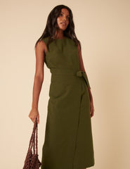 Green Tie Waist Lottie Midi Dress