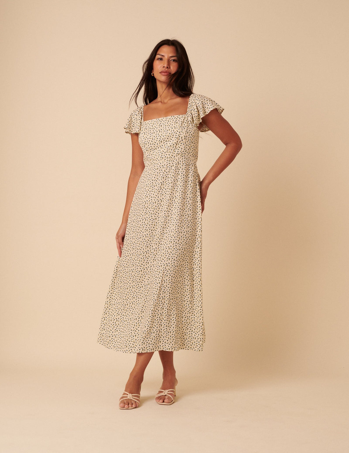 Cream Ditsy Floral Elsie Midi Dress