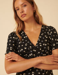 Black Floral Faith Midi Dress