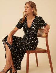 Black Floral Faith Midi Dress
