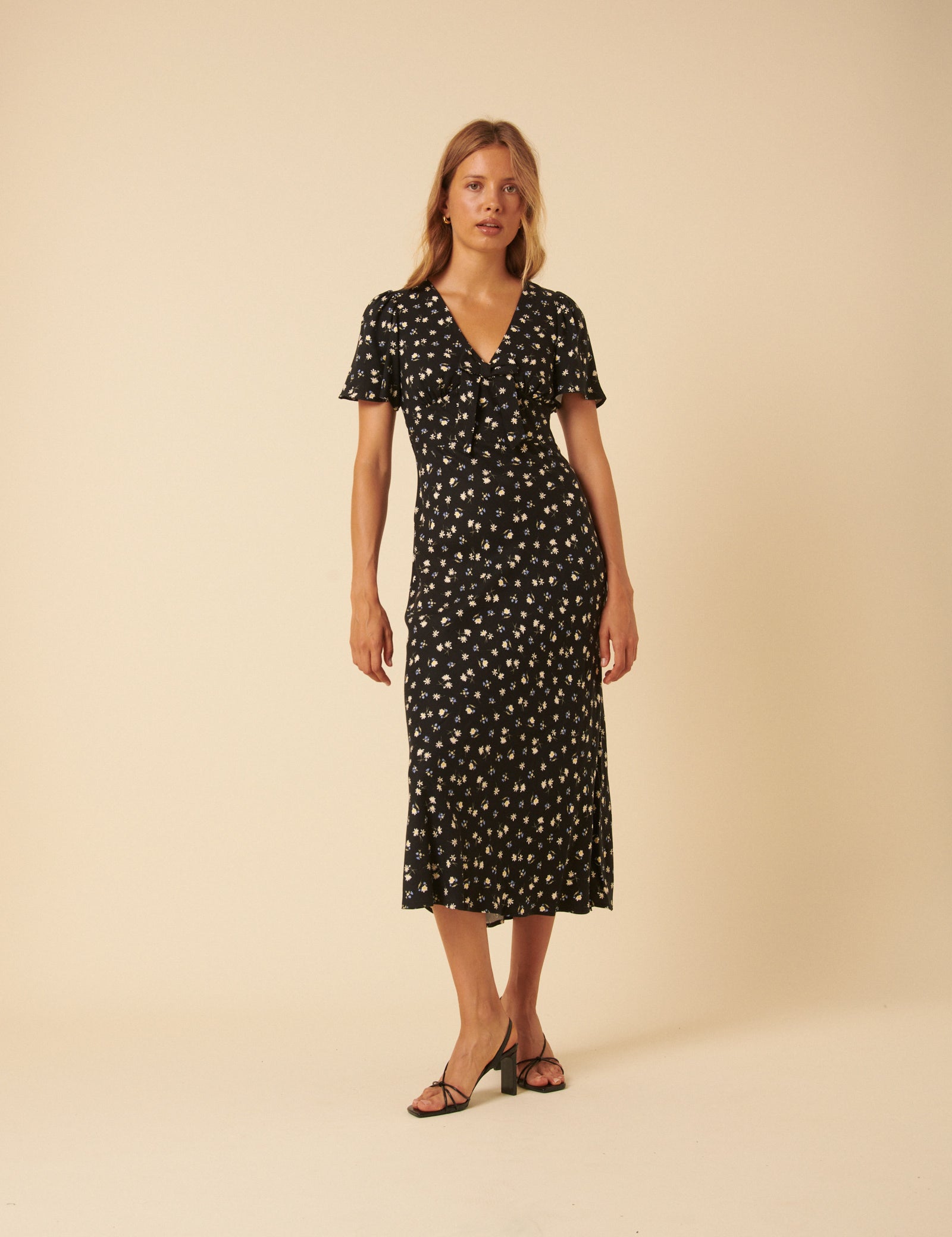 Black Floral Faith Midi Dress