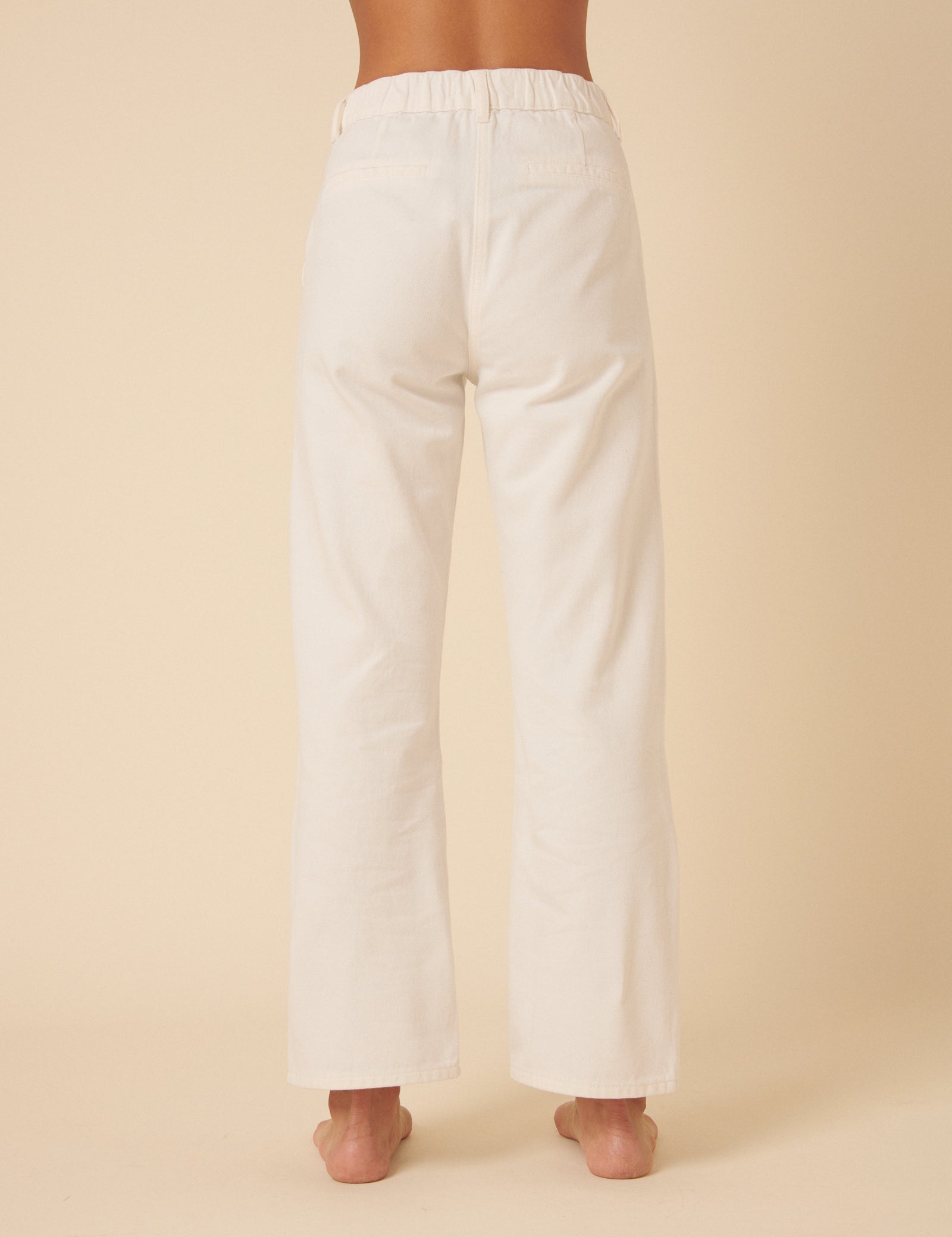 Cream High Rise Pleated Straight Leg Jeans