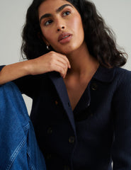 Navy Double Breasted Collar Cardigan