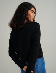 Black Cosy Pointelle Stitch V-neck Cardigan