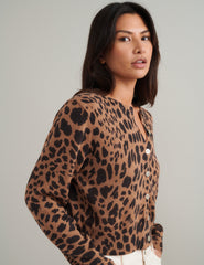 Leopard Print Crew Neck Knitted Cardigan