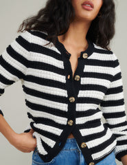 Black and White Stripe Textured Knitted Cardigan