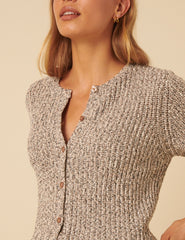 Brown Short Sleeve Knitted Cardigan