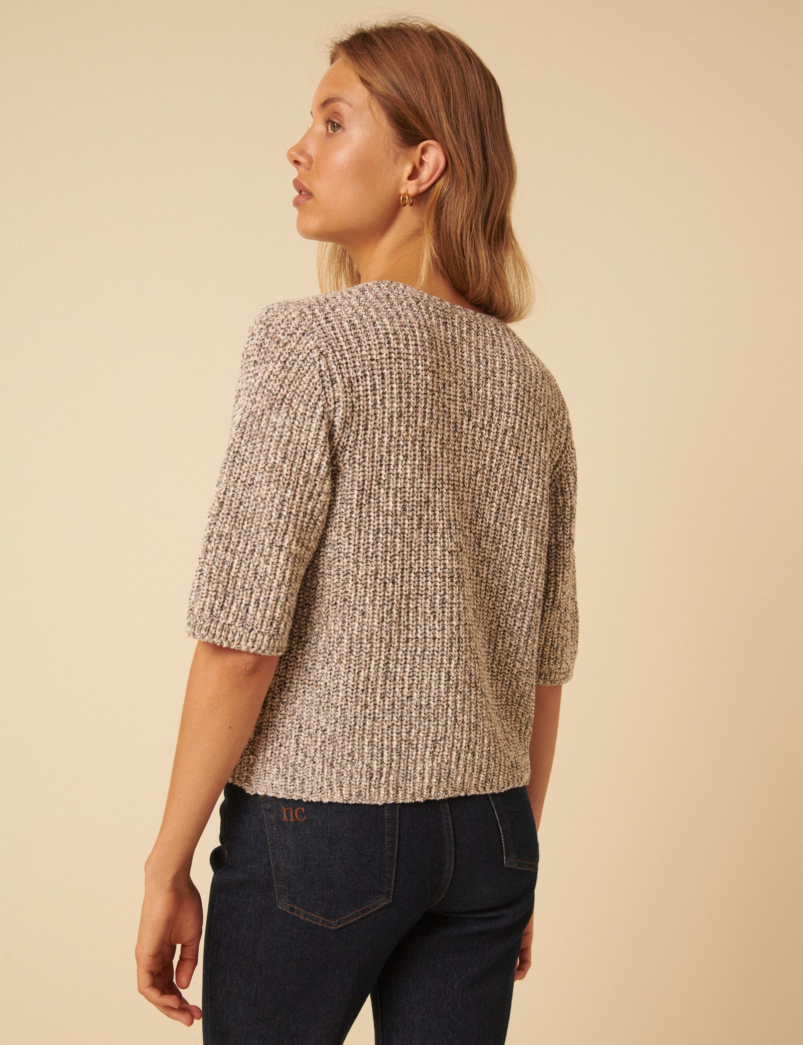 Brown Short Sleeve Knitted Cardigan