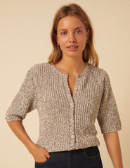 Brown Short Sleeve Knitted Cardigan