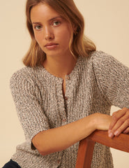 Brown Short Sleeve Knitted Cardigan