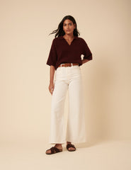 Burgundy Knitted Collar T-shirt