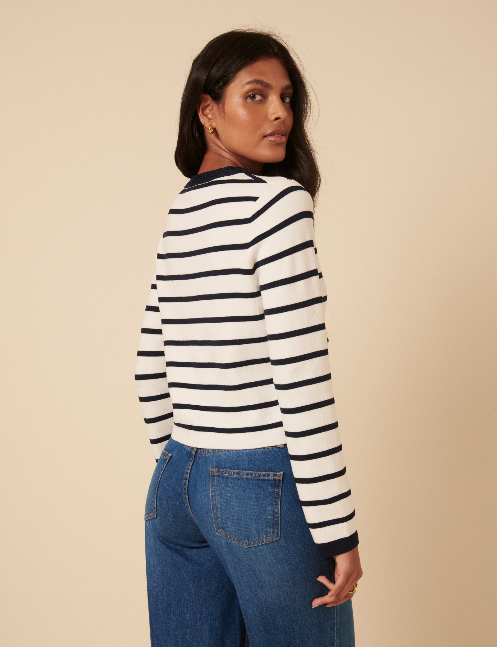 Black And White Striped Cardigan