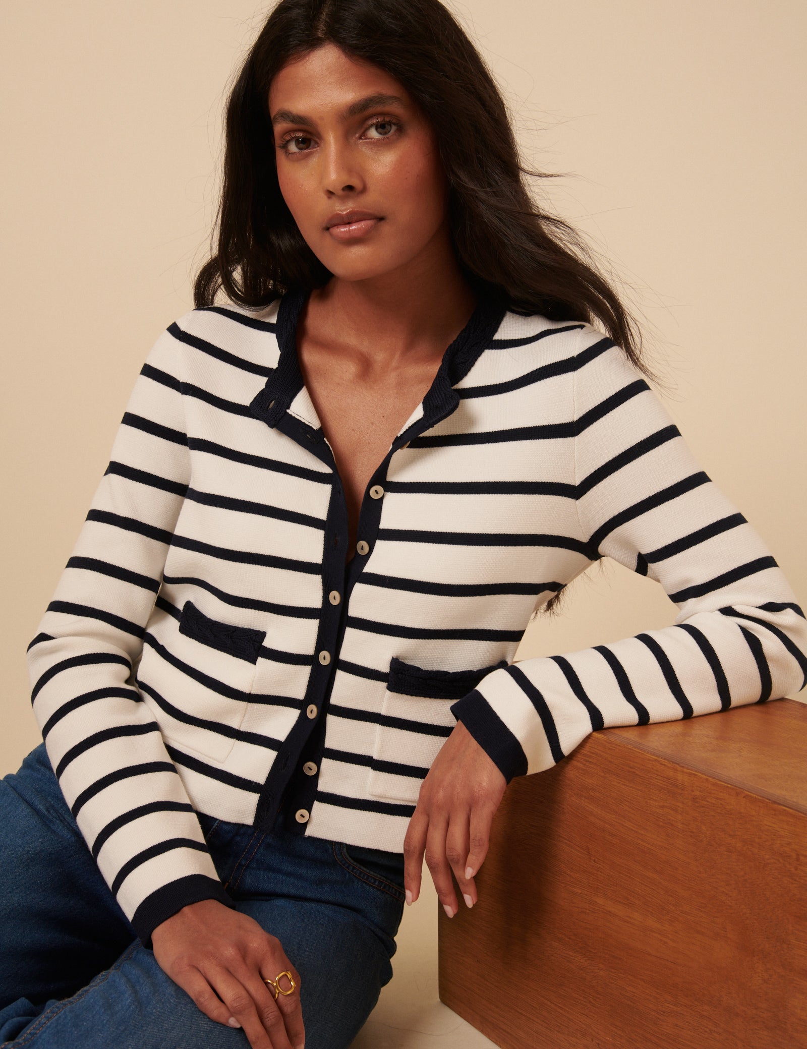 Black And White Striped Cardigan