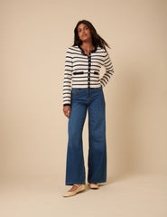 Black And White Striped Cardigan