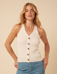Cream Ribbed Knitted Waistcoat