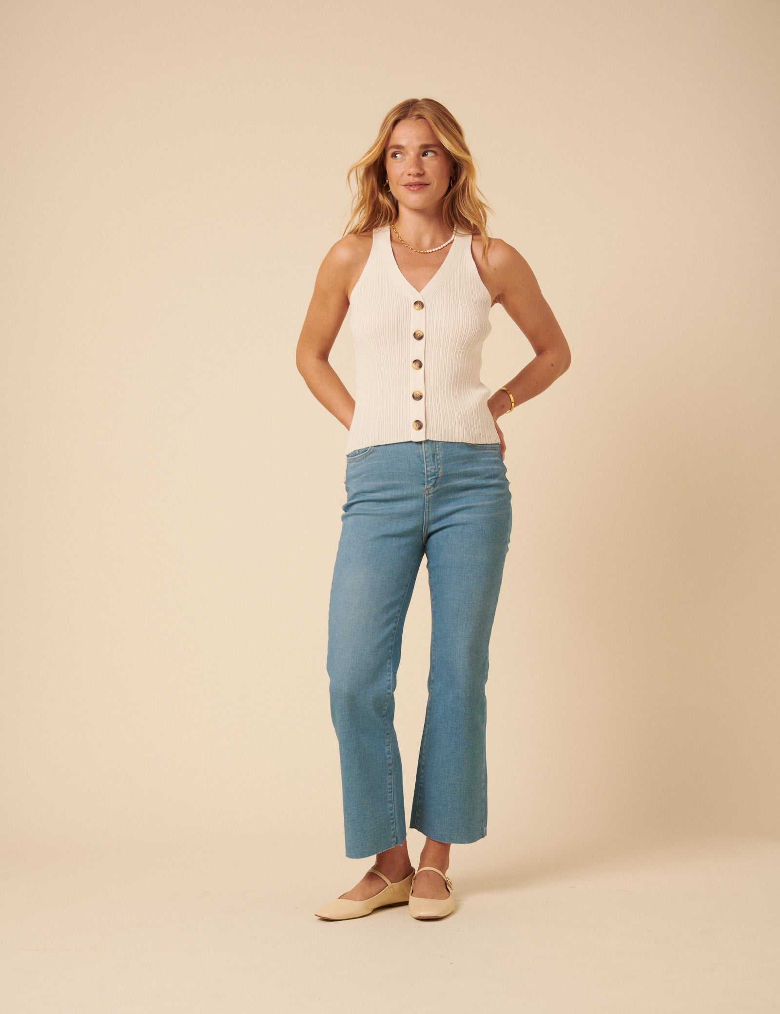 Cream Ribbed Knitted Waistcoat