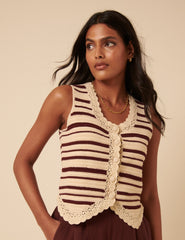 Cream And Red Striped Knitted Waistcoat