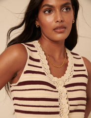 Cream And Red Striped Knitted Waistcoat