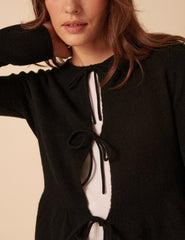 Black Tie Front Peplum Cardigan