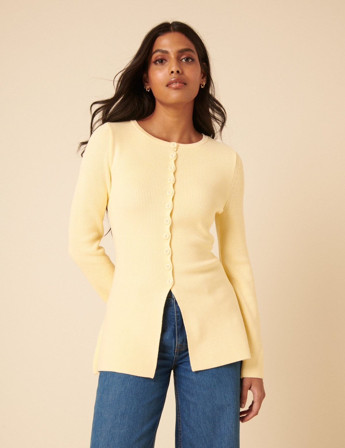 Butter Yellow Ribbed Longline Cardigan