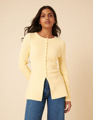 Butter Yellow Ribbed Longline Cardigan