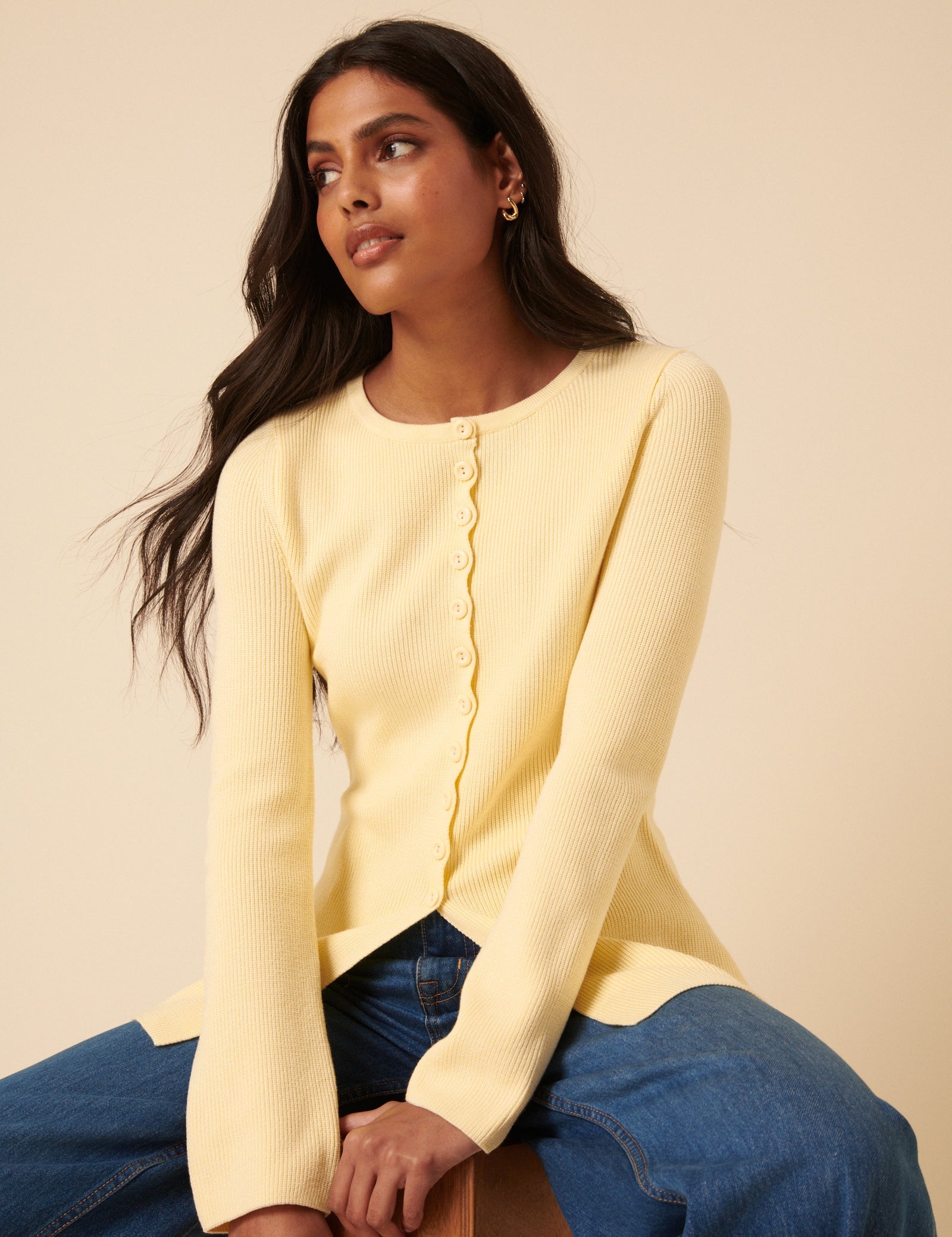 Butter Yellow Ribbed Longline Cardigan