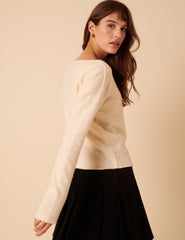 White Slash Neck Knitted Jumper