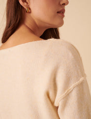 White Slash Neck Knitted Jumper