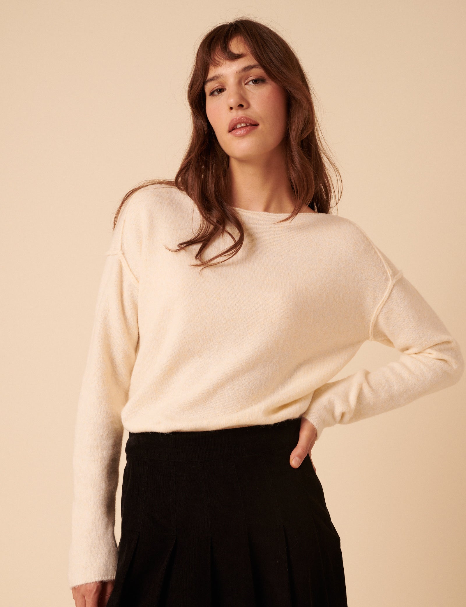 White Slash Neck Knitted Jumper