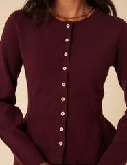 Dark Purple Peplum Waisted Cardigan