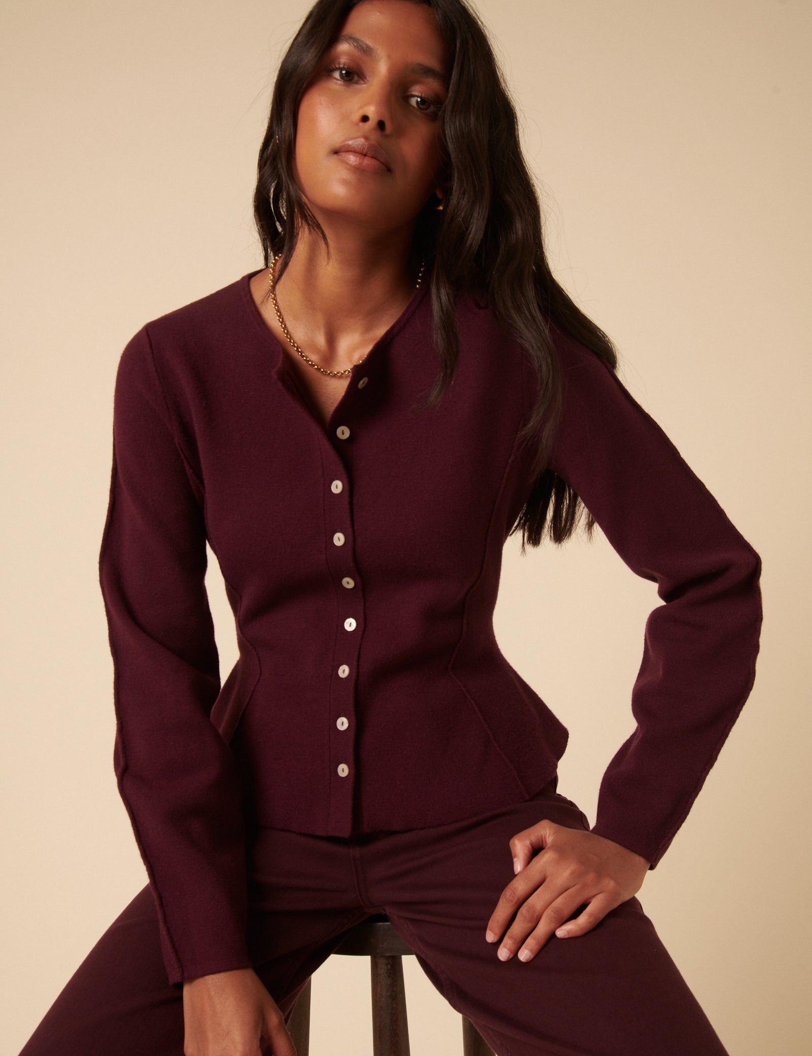 Dark Purple Peplum Waisted Cardigan