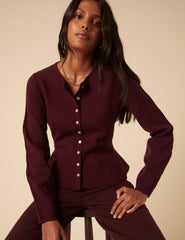Dark Purple Peplum Waisted Cardigan