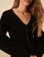 Black V-Neck Waisted Cardigan