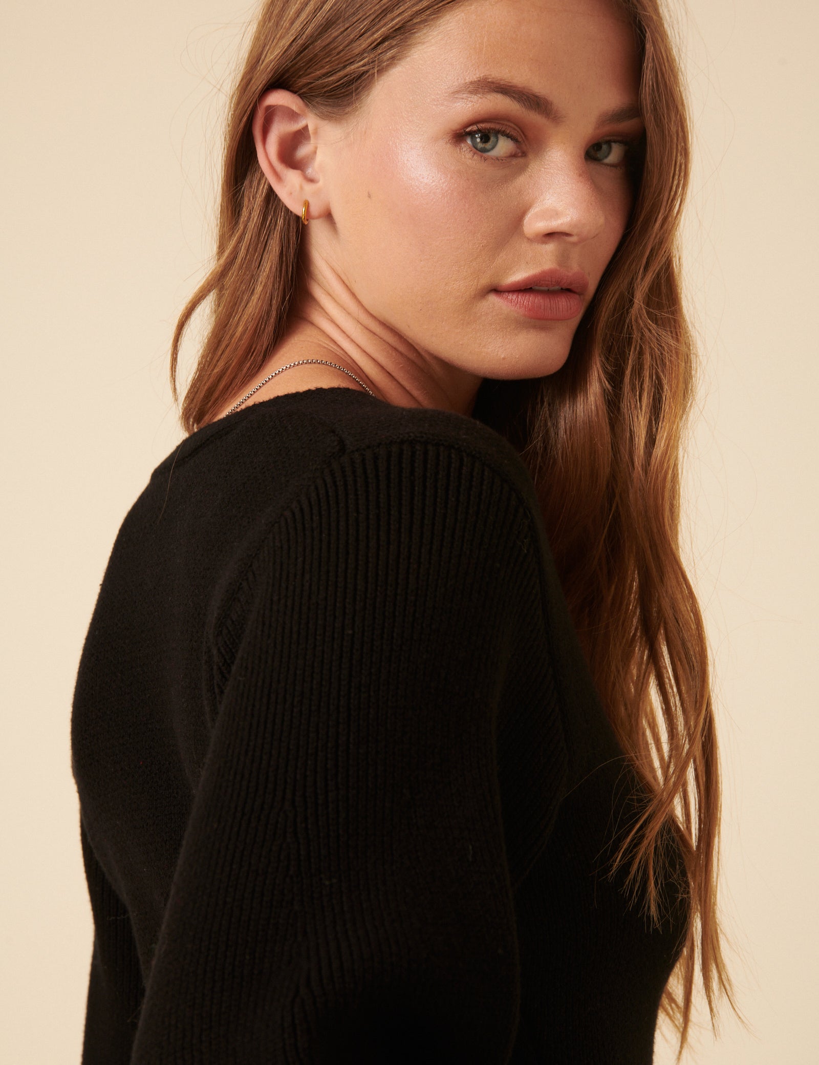 Black V-Neck Waisted Cardigan