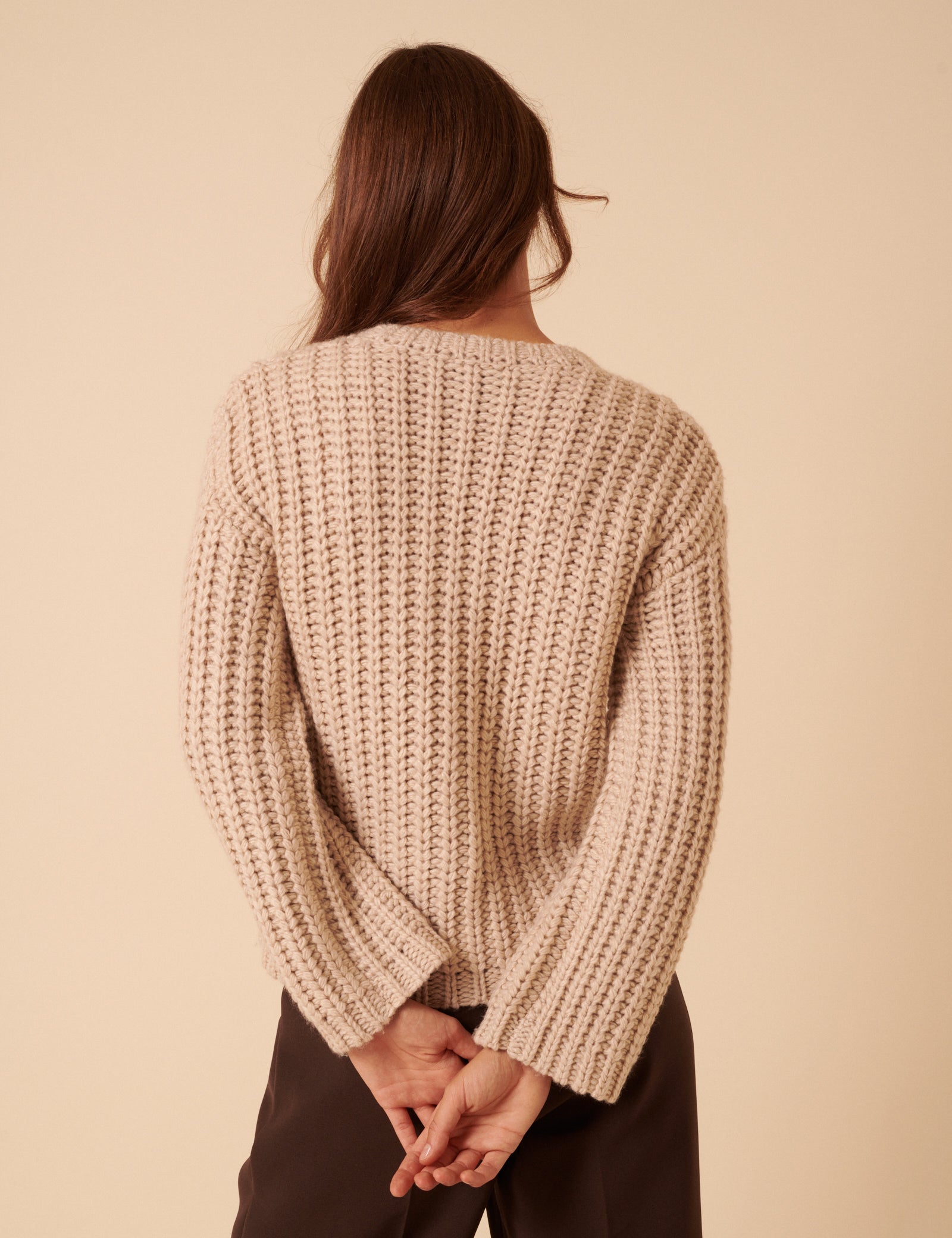 Beige Chunky Crew Neck Jumper