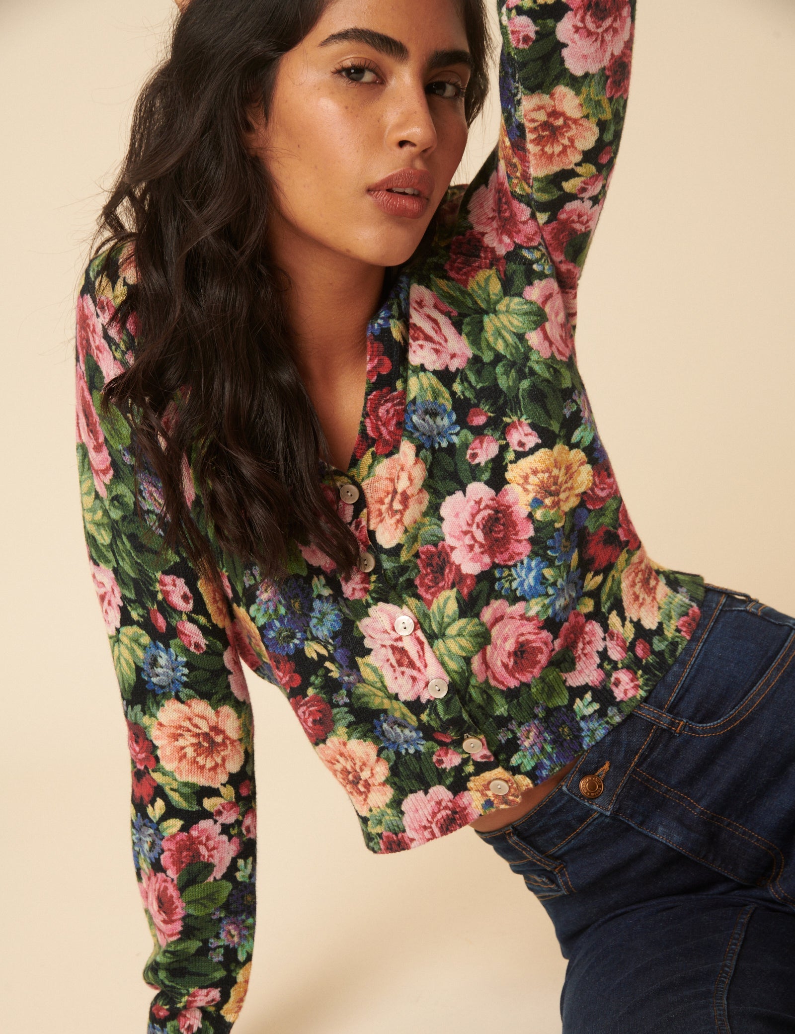 Black Floral Knitted Cardigan