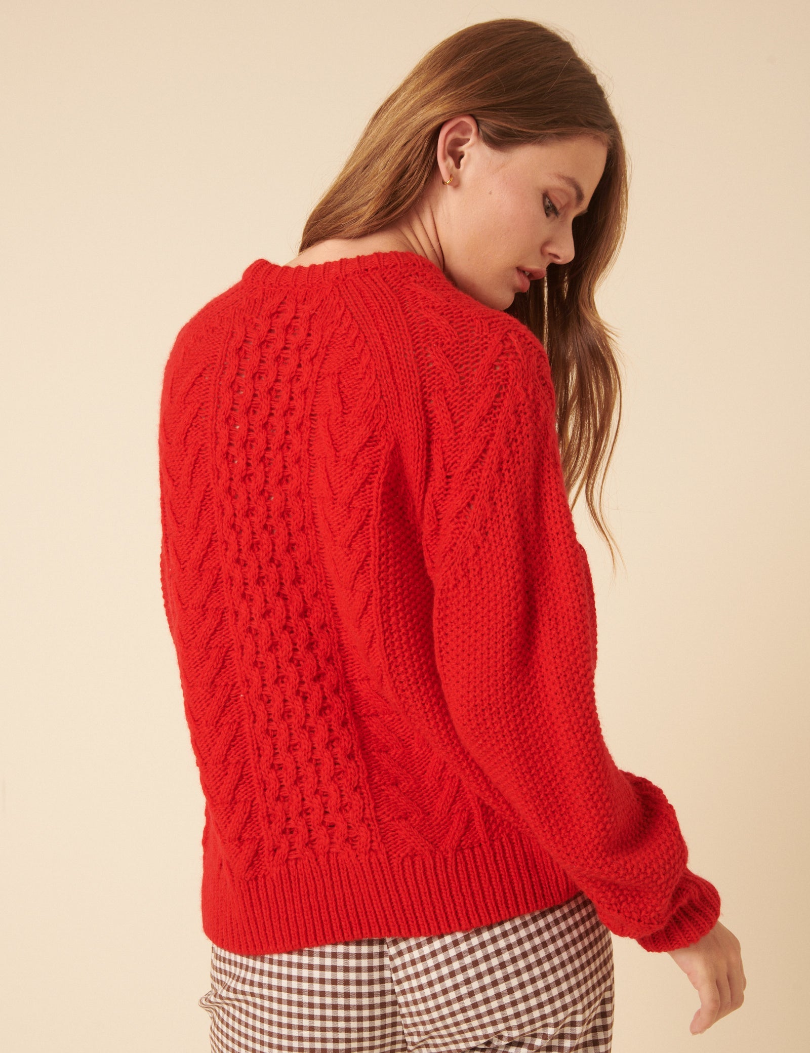 Red Wool Blend Chunky Cable Jumper