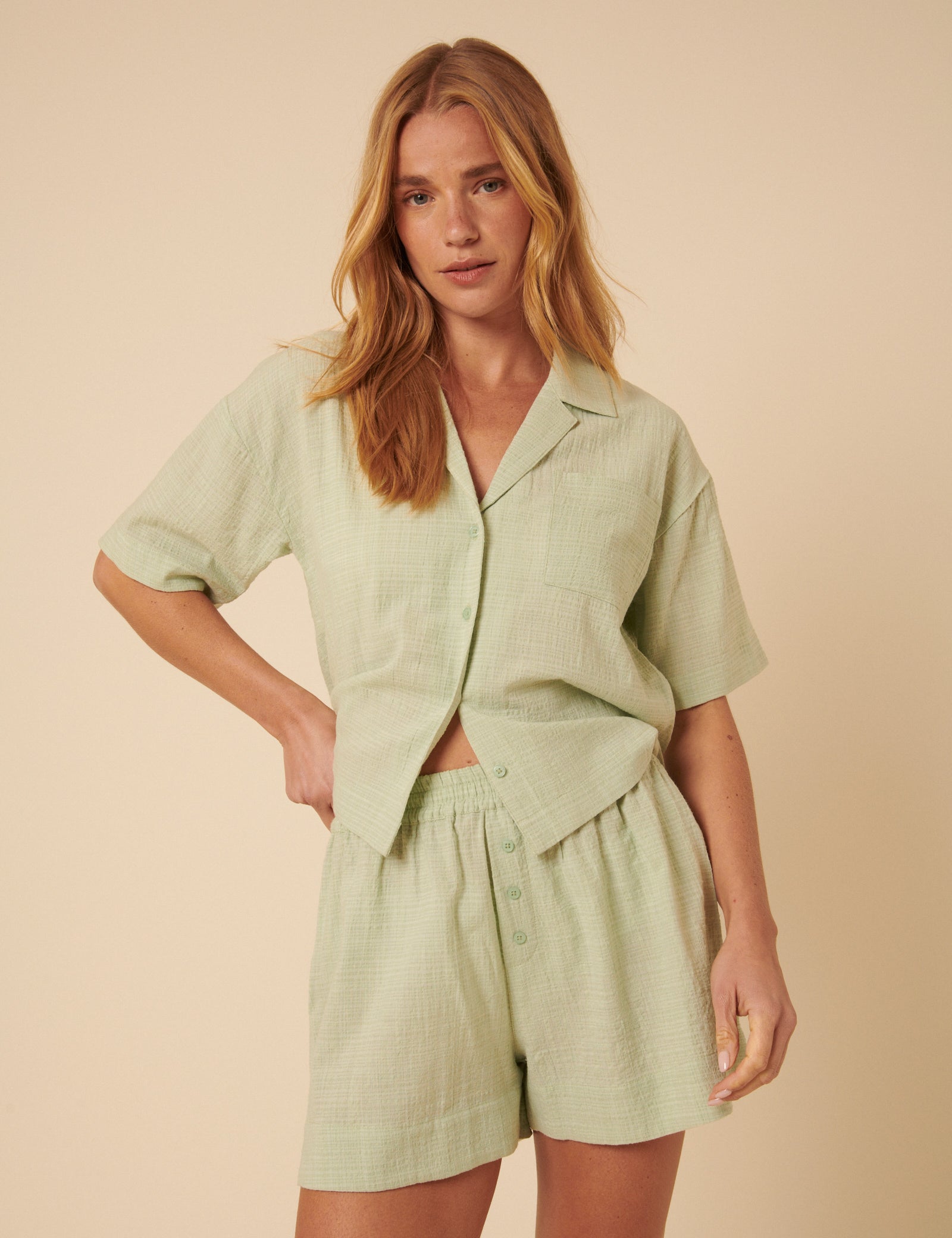 Green Shirt And Shorts Pyjama Set