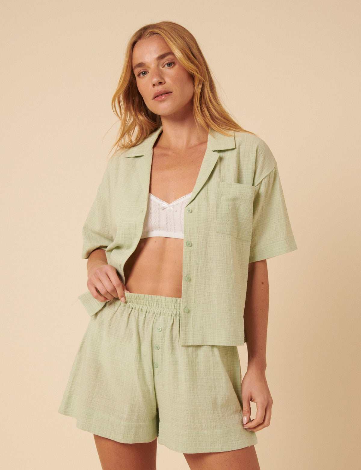 Green Shirt And Shorts Pyjama Set