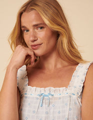 White Embroidered Frill Pyjama Top