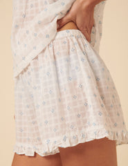 White Embroidered Frill Pyjama Shorts