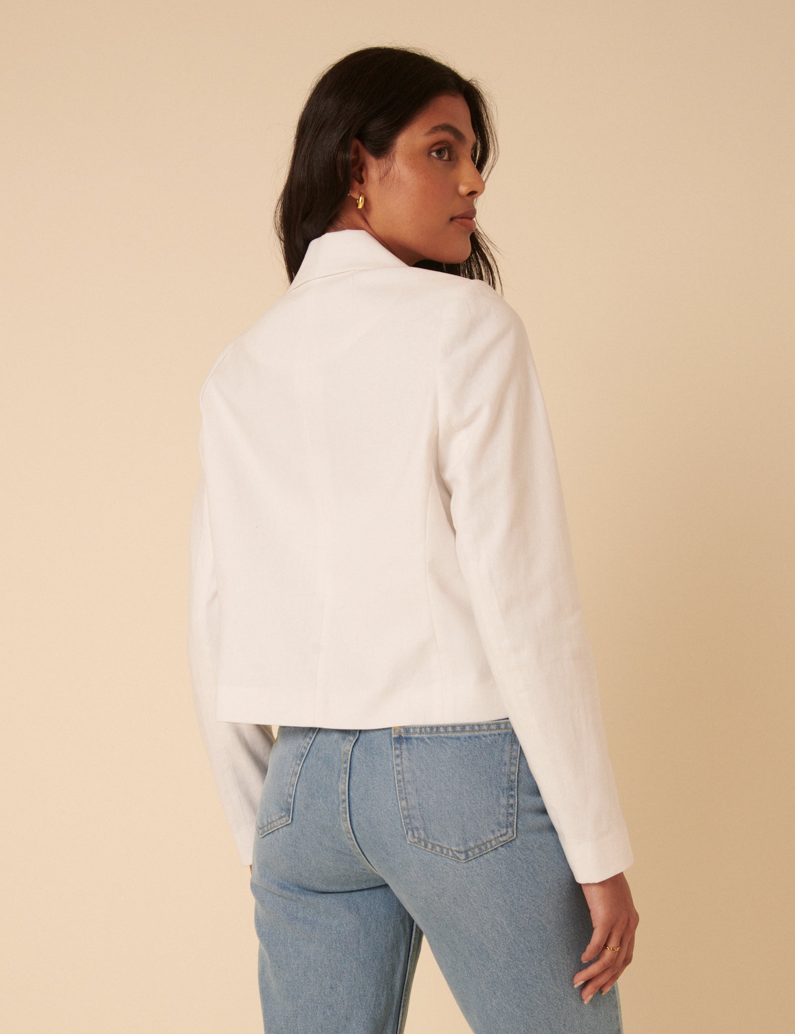 White Linen-blend Tie Front Jacket