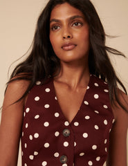 Burgundy Polka Dot Longline Waistcoat