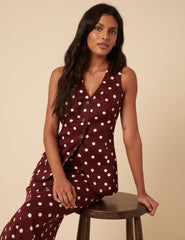 Burgundy Polka Dot Longline Waistcoat