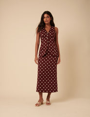 Burgundy Polka Dot Longline Waistcoat
