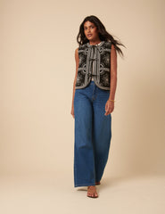 Black Floral Embroidered Gilet