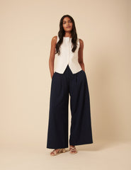 Poppy Delevingne Navy Pinstripe Cara Trousers