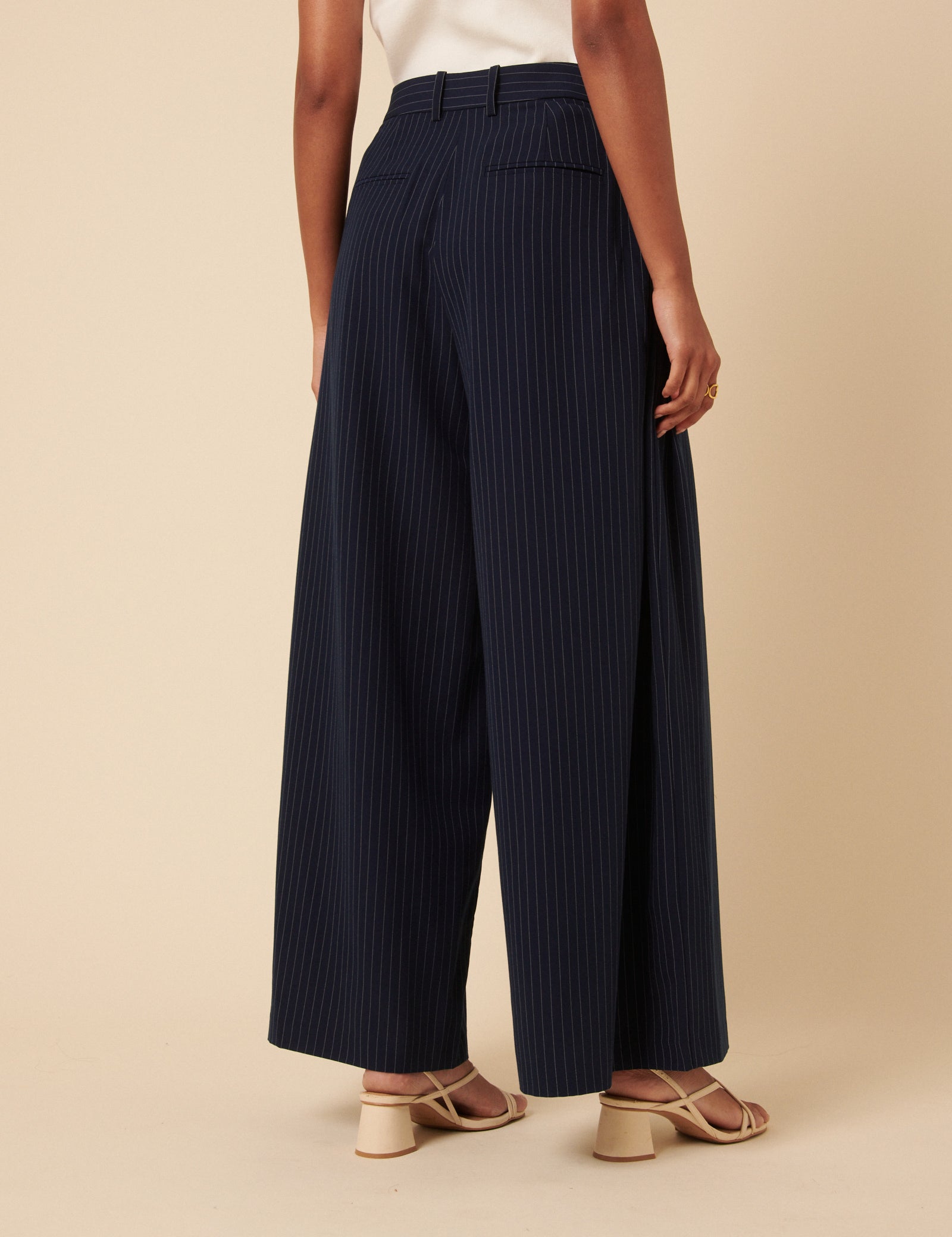 Poppy Delevingne Navy Pinstripe Cara Trousers