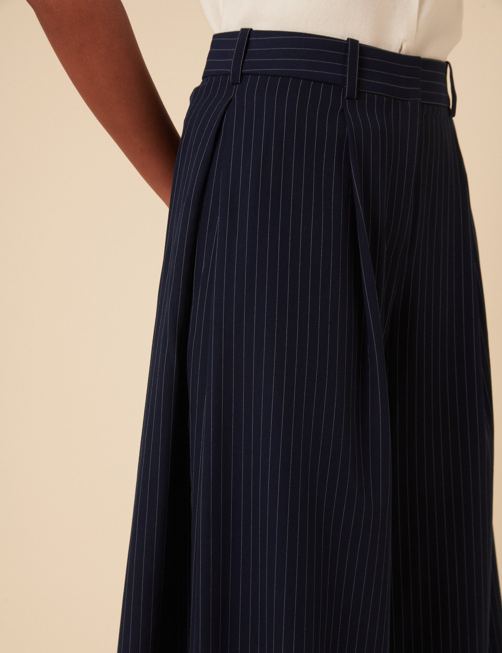 Poppy Delevingne Navy Pinstripe Cara Trousers