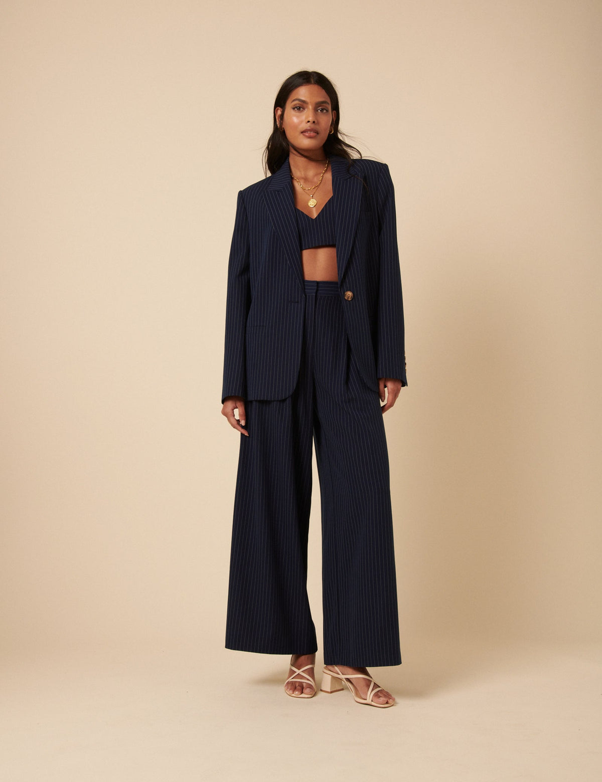 Poppy Delevingne Navy Pinstripe Cara Trousers